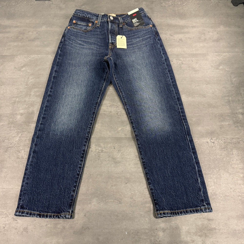 Levi's 501 Premium Jeans 27x26 Crop Dark Wash High Rise Straight Leg Big E $110
